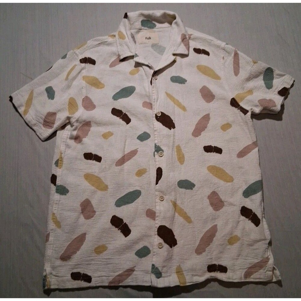Y2K Folk Contour SS Short Sleeve Button Down Shirt Men’s Small 100% Cotton BOHO